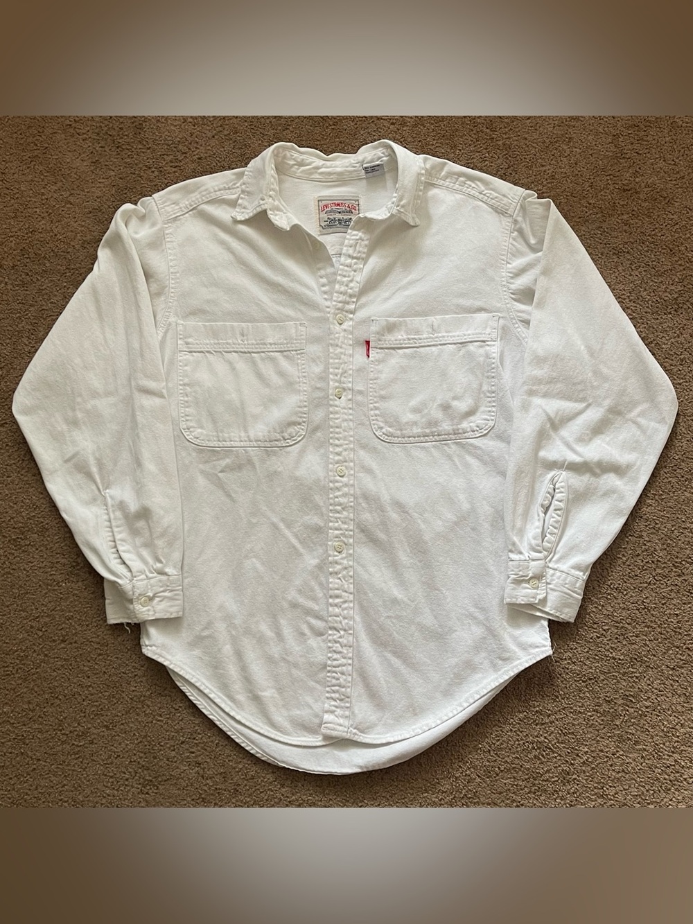 Vintage 90s Levi’s White Button Shirt Mens M Workwear Cotton Made In Korea
